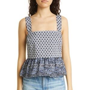 Veronica Beard Blue Floral/Paisely Ruffle Top (originally $298) size 8